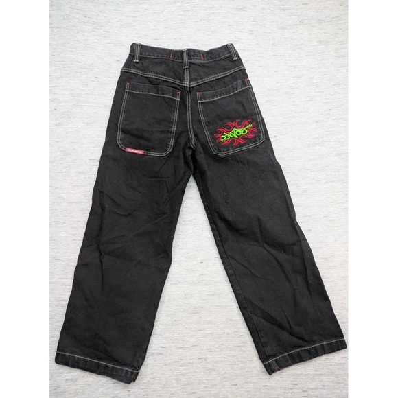 JNCO‎ Jeans Vtg 90s 18 27x28 Black embroidered Logo Baggy Wide Skater Grunge - Picture 1 of 12